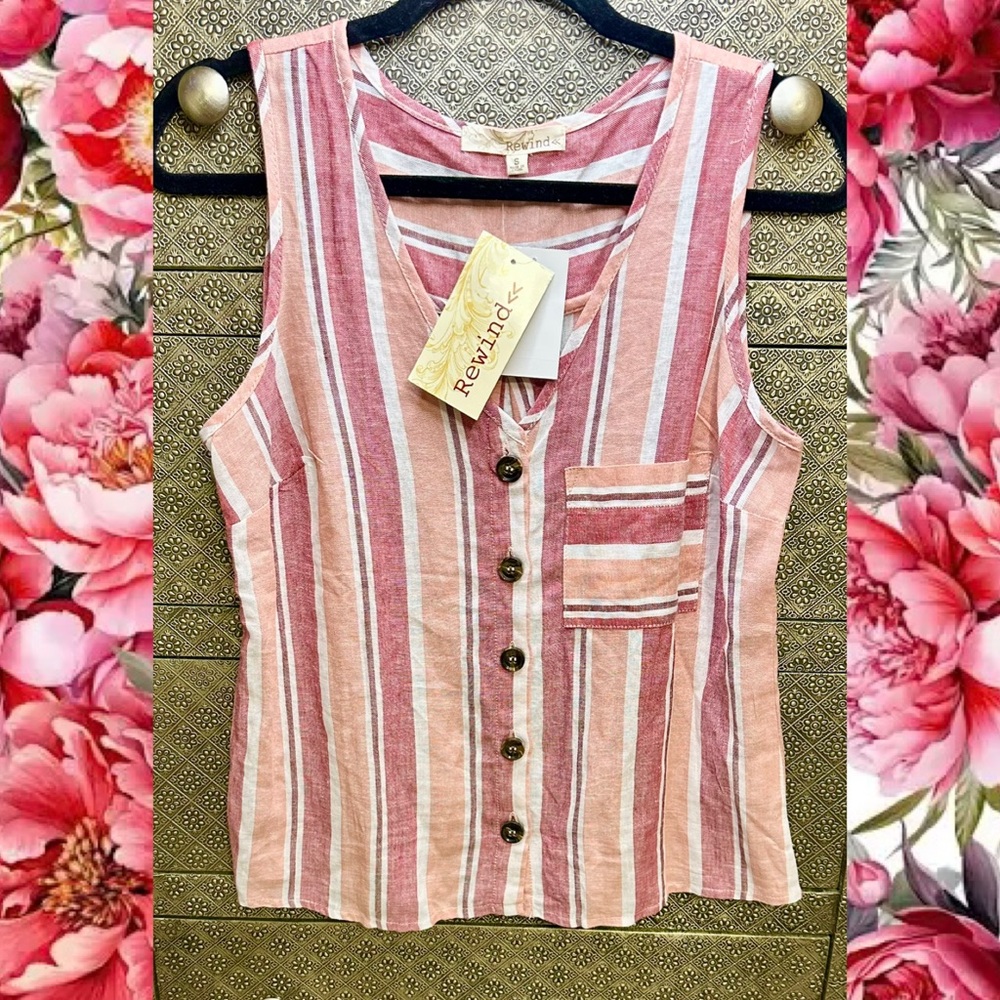 NWT REWIND Button Down Linen Top